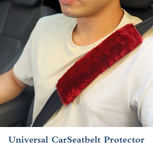 Banseko 2 حزمة منصات حزام مقعد السيارة، وسائد حزام الأمان وسادة الكتف، وأغطية حزام الكتف حزام الأمان، لينة ومريحة تحمي الرقبة والكتف (الفراء النبيذ الأحمر) in Kuwait