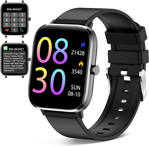 Smart Watch, 1.7“ Full Touch Screen with Bluetooth Call Answer Receive/Dial IP68 Waterproof Fitness Tracker SmartWatch for Men/Women with Sleep/Heart Rate Monitor for Android & iOS Phone in Saudi Arabia