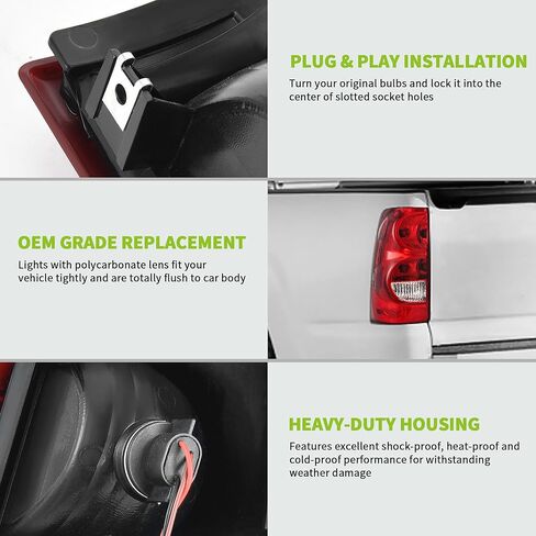 مجموعة مصابيح الذيل AUTOSAVER88 متوافقة مع 2003-2006 Chevy Silverado 1500 2500 1500HD 2500HD / 04-06 Silverado 3500/2007 Silverado مع نمط الجسم الكلاسيكي، استبدال المصابيح الخلفية OE in Kuwait