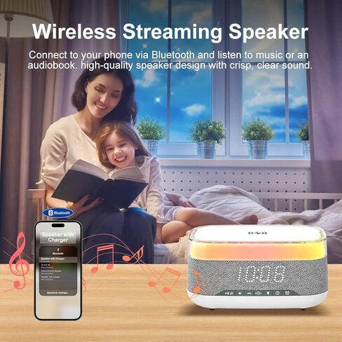 ساعة منبه Haoday مع شحن لاسلكي، ساعة منبه رقمية مع مكبر صوت بلوتوث وإضاءة ليلية 7 ألوان، سطوع 3 مستويات، تنسيق 12/24 ساعة ومستوى صوت قابل للتعديل in Kuwait