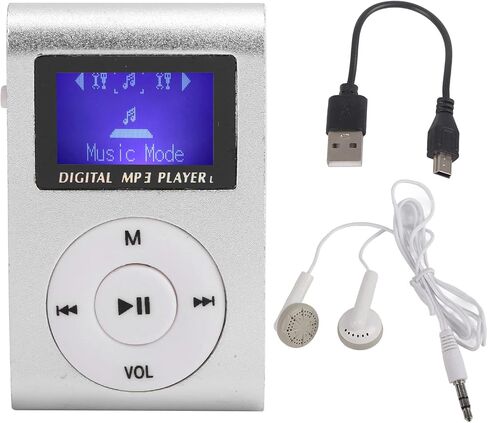 مشغل MP3 سعة 32 جيجابايت، مشغل موسيقى رقمي محمول مع سماعات رأس وكابل USB، مشغل وسائط موسيقى صغير MP3 LCD بشاشة صغيرة مع مشبك خلفي (فضي) in Kuwait