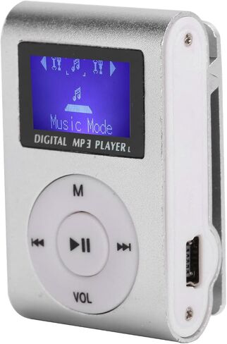 مشغل MP3 سعة 32 جيجابايت، مشغل موسيقى رقمي محمول مع سماعات رأس وكابل USB، مشغل وسائط موسيقى صغير MP3 LCD بشاشة صغيرة مع مشبك خلفي (فضي) in Kuwait