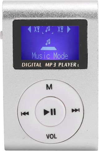 مشغل MP3 سعة 32 جيجابايت، مشغل موسيقى رقمي محمول مع سماعات رأس وكابل USB، مشغل وسائط موسيقى صغير MP3 LCD بشاشة صغيرة مع مشبك خلفي (فضي) in Kuwait