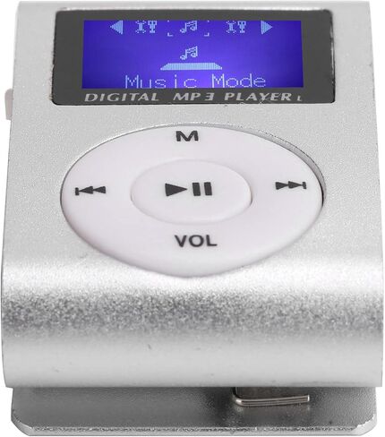 مشغل MP3 سعة 32 جيجابايت، مشغل موسيقى رقمي محمول مع سماعات رأس وكابل USB، مشغل وسائط موسيقى صغير MP3 LCD بشاشة صغيرة مع مشبك خلفي (فضي) in Kuwait