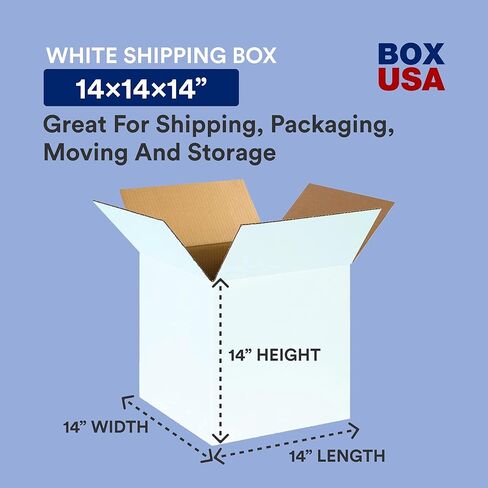 صناديق متحركة من BOX USA باللون الأبيض المتوسط، 14 بوصة طول × 14 بوصة عرض × 14 بوصة ارتفاع 25 عبوة | صندوق من الورق المقوى المموج للتغليف والشحن والتخزين 14 × 14 × 14 141414 in Kuwait