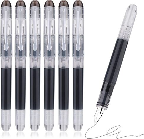 TIESOME Disposable Fountain Pens, Black Ink Smooth Writing Pens Quick-Drying Liquid ink Fine Nib for School Office Gift Supplies 6PCS in Kuwait