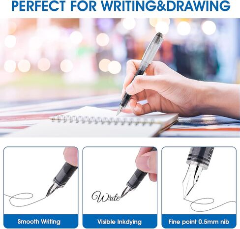 TIESOME Disposable Fountain Pens, Black Ink Smooth Writing Pens Quick-Drying Liquid ink Fine Nib for School Office Gift Supplies 6PCS in Kuwait