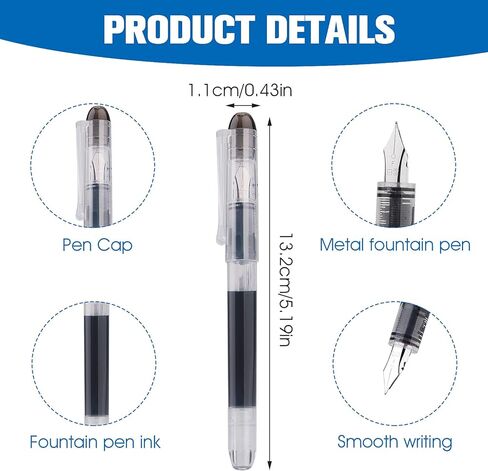 TIESOME Disposable Fountain Pens, Black Ink Smooth Writing Pens Quick-Drying Liquid ink Fine Nib for School Office Gift Supplies 6PCS in Kuwait