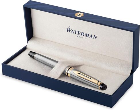 Waterman Expert Fountain Pen, Gloss Black with Chrome Trim, Medium Nib with Blue Ink Cartridge, Gift Box in Saudi Arabia