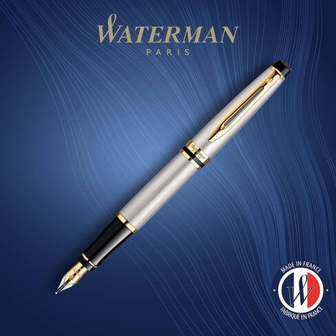 Waterman Expert Fountain Pen, Gloss Black with Chrome Trim, Medium Nib with Blue Ink Cartridge, Gift Box in Saudi Arabia