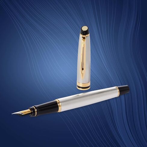 Waterman Expert Fountain Pen, Gloss Black with Chrome Trim, Medium Nib with Blue Ink Cartridge, Gift Box in Saudi Arabia