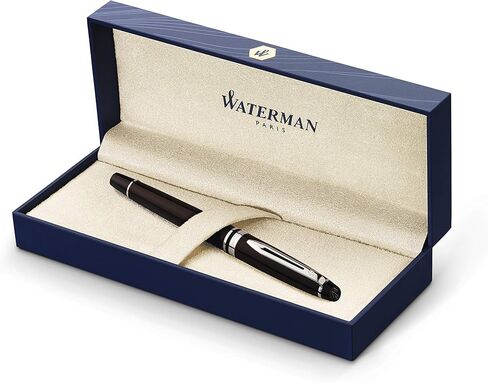 Waterman Expert Fountain Pen, Gloss Black with Chrome Trim, Medium Nib with Blue Ink Cartridge, Gift Box in Saudi Arabia