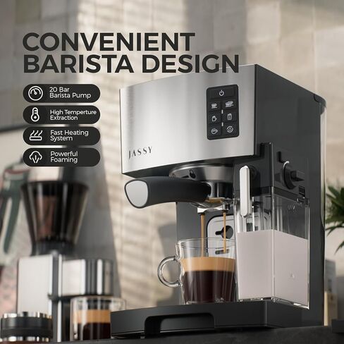 ماكينة صنع قهوة الكابتشينو من جاسي بسعة 20 بار مع خزان حليب رغوي، وظائف متعددة للإسبريسو/الموكا/الكابتشينو، نظام التنظيف الذاتي in Kuwait