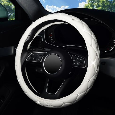 LABBYWAY Diamond Leather Steering Wheel Cover with Bling Bling Crystal Rhinestones, Universal Fit 15 Inch Car Steering Wheel Cover for Women Men Girls, Anti-Slip, Black in Saudi Arabia