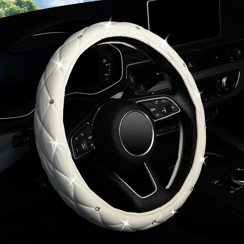 LABBYWAY Diamond Leather Steering Wheel Cover with Bling Bling Crystal Rhinestones, Universal Fit 15 Inch Car Steering Wheel Cover for Women Men Girls, Anti-Slip, Black in Saudi Arabia