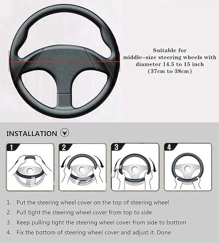 LABBYWAY Diamond Leather Steering Wheel Cover with Bling Bling Crystal Rhinestones, Universal Fit 15 Inch Car Steering Wheel Cover for Women Men Girls, Anti-Slip, Black in Saudi Arabia