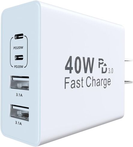40W 4-Port USB C Charger Block Wall Charger Fast Charging Dual Port PD Power Converter + QC Double Wall Plug Multiport Type C Brick Charger for iPhone 15 14 13 12 11 Pro Max XS XR X، Samsung in Kuwait