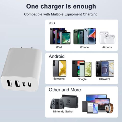40W 4-Port USB C Charger Block Wall Charger Fast Charging Dual Port PD Power Adapter+QC Double Wall Plug Multiport Type C Brick Charger for iPhone 15 14 13 12 11 Pro Max XS XR X,Samsung in Saudi Arabia