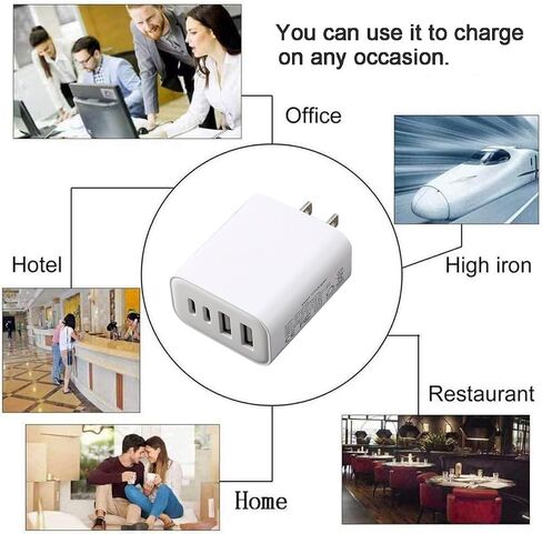 40W 4-Port USB C Charger Block Wall Charger Fast Charging Dual Port PD Power Adapter+QC Double Wall Plug Multiport Type C Brick Charger for iPhone 15 14 13 12 11 Pro Max XS XR X,Samsung in Saudi Arabia