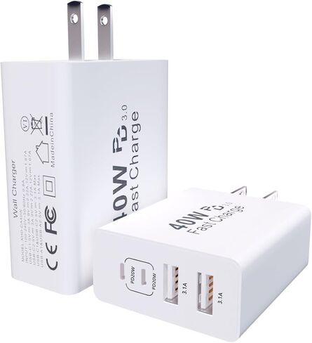 40W 4-Port USB C Charger Block Wall Charger Fast Charging Dual Port PD Power Adapter+QC Double Wall Plug Multiport Type C Brick Charger for iPhone 15 14 13 12 11 Pro Max XS XR X,Samsung in Saudi Arabia
