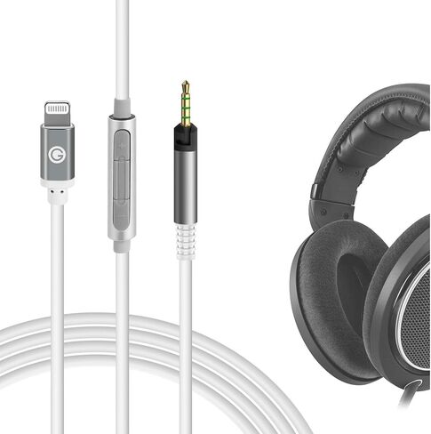 كابل صوت GEEKRIA مع ميكروفون متوافق مع كابل سماعات الرأس Sennheiser HD 620S HD 599 HD 598، سلك ستيريو بديل 2.5 مم إلى Lightning مع ميكروفون مضمن وتحكم في مستوى الصوت (5.6 قدم/1.7 متر) in Kuwait