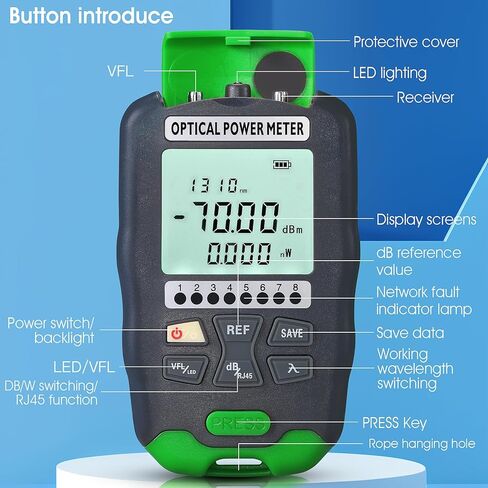 مقياس الطاقة الضوئية 4 في 1 A-D70 -70 ~ + 10 ديسيبل في الدقيقة محدد موقع الأخطاء البصري المدمج بقدرة 50 ميجاوات مع اختبار شبكة RJ45 ومقياس طاقة الألياف الضوئية LED وواجهة SC/FC/ST مع محول أنثى LC (OPM&VFL) in Kuwait