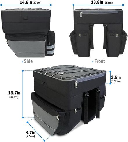 Pucuwu حقيبة الدراجة 3 في 1 أكياس سلة الدراجة، سعة كبيرة للماء دراجة المقعد الخلفي الناقل حقيبة الجذع مع تقليم عاكس، أكياس سرج الركاب متعددة الوظائف مع غطاء المطر in Kuwait