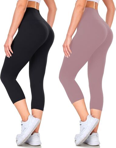 FULLSOFT 2 Pack Capri Leggings for Women-High Waist Tummy Control Non See Through Leggings Workout Pants in Kuwait