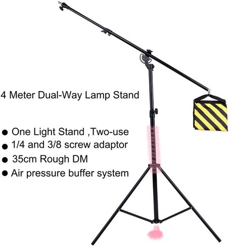 12.5ft/149inch Photo Studio Light Stand with Boom Arm, Aluminum Alloy Air-Cushioned Light Stand,5.4ft /65 inch Tripod Boom Arm with Sandbag for Video Studio Portrait Photography in Saudi Arabia