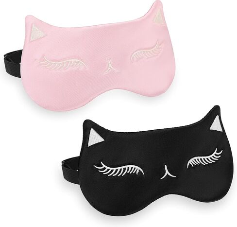 2Pcs Travel Eye Mask Sleep Blindfold Cute Cat Sleeping Eye Mask Soft Comfortable Blackout Sleep Mask for Kids Women Teens Girls Men Adjustable Eyeshade Mask in Saudi Arabia