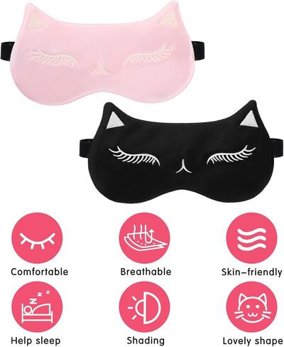 2Pcs Travel Eye Mask Sleep Blindfold Cute Cat Sleeping Eye Mask Soft Comfortable Blackout Sleep Mask for Kids Women Teens Girls Men Adjustable Eyeshade Mask in Saudi Arabia