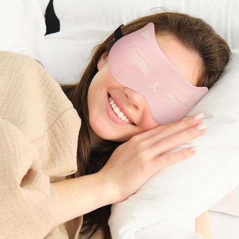 2Pcs Travel Eye Mask Sleep Blindfold Cute Cat Sleeping Eye Mask Soft Comfortable Blackout Sleep Mask for Kids Women Teens Girls Men Adjustable Eyeshade Mask in Saudi Arabia