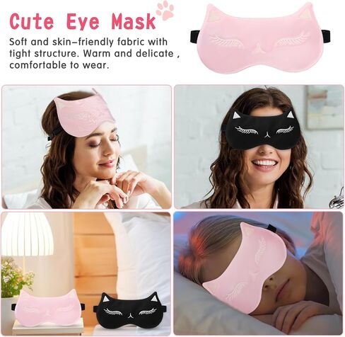 2Pcs Travel Eye Mask Sleep Blindfold Cute Cat Sleeping Eye Mask Soft Comfortable Blackout Sleep Mask for Kids Women Teens Girls Men Adjustable Eyeshade Mask in Saudi Arabia