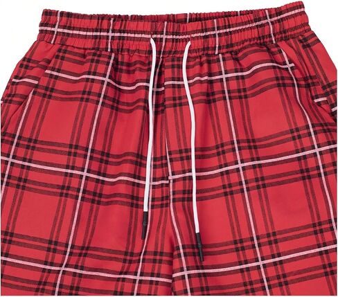 RoseSeek Men's Plaid Pants High Drawstring Waist Trouser Pants Loose Straight Leg Lounge Pants with Pocket in Saudi Arabia