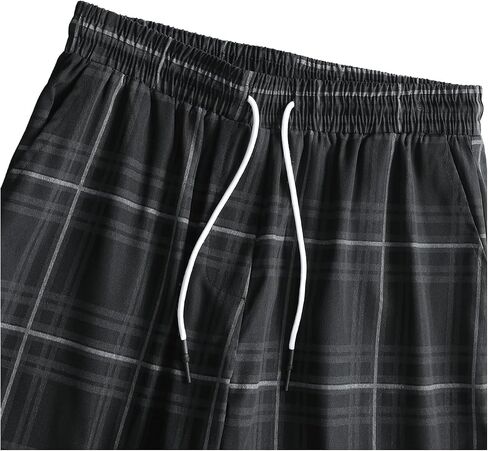 RoseSeek Men's Plaid Pants High Drawstring Waist Trouser Pants Loose Straight Leg Lounge Pants with Pocket in Saudi Arabia