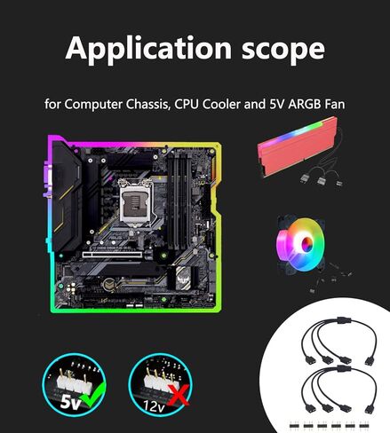 كابل مقسم LANMINGLEL Argb 5 فولت 1 أنثى إلى 2 أنثى 3 دبوس كابل تمديد Argb لتوسيع مراوح الكمبيوتر الشخصي Argb وسلسلة Argb Led الأخرى (1 إلى 2) in Kuwait