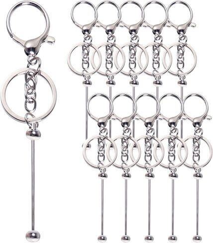 phnydreg 10Pcs Beadable Keychains Bars Silver Beadable Keychains Making Kits for DIY Crafts Thank You Gifts in Saudi Arabia