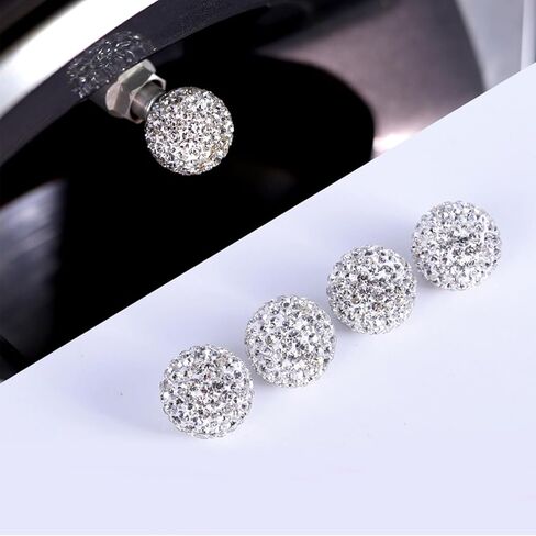 أغطية جذعية صمام الإطارات 4psc+ملصقات حلقية لبدء/إيقاف محركات السيارات 1psc - إكسسوارات تزيين السيارة من حجر الراين الكريستالي اللامع - بلينغ جذاب عالمي للسيارات وسيارات الدفع الرباعي والشاحنات وما إلى ذلك (فضي) in Kuwait