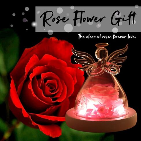 Eternal Rose in Glass Angel Figurines, Romantic Gift for Mother's Day, Preserved Red Rose Forever Flower with Led Light and Wood Base, Wedding Anniversary Birthday Gift for Her in Saudi Arabia