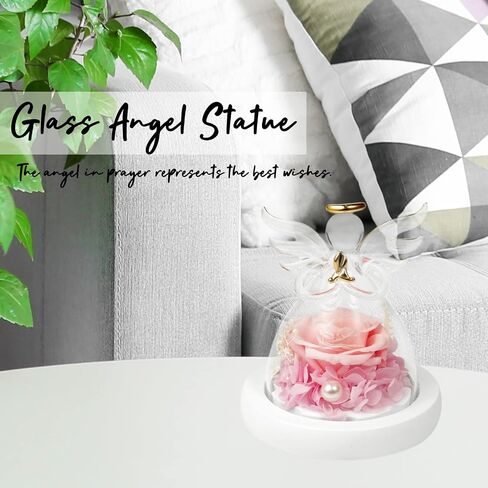 Eternal Rose in Glass Angel Figurines, Romantic Gift for Mother's Day, Preserved Red Rose Forever Flower with Led Light and Wood Base, Wedding Anniversary Birthday Gift for Her in Saudi Arabia