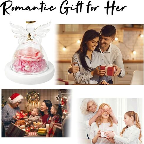 Eternal Rose in Glass Angel Figurines, Romantic Gift for Mother's Day, Preserved Red Rose Forever Flower with Led Light and Wood Base, Wedding Anniversary Birthday Gift for Her in Saudi Arabia