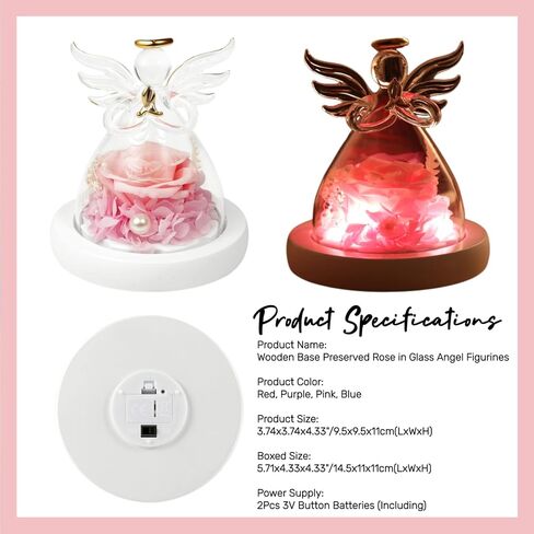 Eternal Rose in Glass Angel Figurines, Romantic Gift for Mother's Day, Preserved Red Rose Forever Flower with Led Light and Wood Base, Wedding Anniversary Birthday Gift for Her in Saudi Arabia