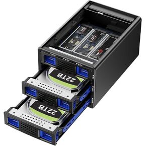 CENMATE Hybrid 2*2.5/3.5" SATA HDD/SSD+3* M / B+M Key M.2 NVMe Enclosure with Cooling Fan and USB A/C 3.2 Gen 2, Hard Drive Enclosure Support 2*22TB HDD+3*8TB 2230/2242/2260/2280/22110 SSDs in Saudi Arabia