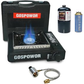 Propane or Butane Stove with Windblocker,Dual Fuel 10,000 BTU Propane Stove for Camping, Automatic Ignition Gas Portable Stove with Propane Adapter Hose Carrying Case for Outdoor (Fuel Not Included) in Saudi Arabia