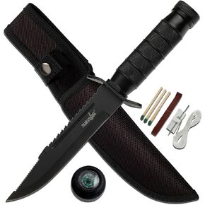 SURVIVOR Fixed Blade Knife, Survival Kit and Compass with Nylon Sheath – Prep, Survive, Camping, Outdoors, HK-695 Series (Black) in Kuwait