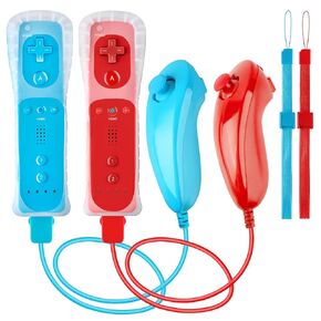 XiQiDianr Wii Remote Controller and Nunchaku Controller,Wii Controller with Nunchuck, Used for Wii/Wii U Console, with Silicone Case and Wrist Strap (Pink+Blue) in Saudi Arabia