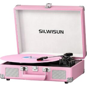 Vinyl Record Player with Speakers Vintage Bluetooth in/Out Turntable | Battery Powered 3-Speed Vinyl Player, Retro Suitcase Phonograph, Portable Lp Player RCA Out AUX in Headphone Jack in Saudi Arabia
