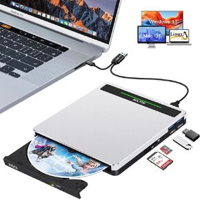 External CD Drive for Laptop: Portable DVD ROM Burner Plug & Play | USB3.0 USB C Optical CD/DVD Player with SD/TF/2 USB Ports, External CD Drive Compatible with Apple Mac Linux Window 11/10/8/7 in Saudi Arabia