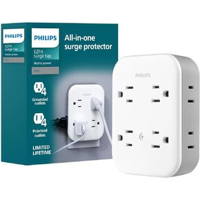 Philips All-in-One Surge Tap, 4 Grounded & 4 Polarized Outlets | 1140 Joules, Adapter-Spaced Design, ETL Certified, White/Gray, SPP3993W/37 in Kuwait