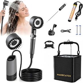 Camping Shower Kit with Pump and Separate 1500W Immersion Heater | 6000mAh IPX8 Pump, 5-Gallon Square Foldable Bucket and 4-Mode Shower Head for Camping, RV, Pet Washing and Beach Rinsing in Saudi Arabia